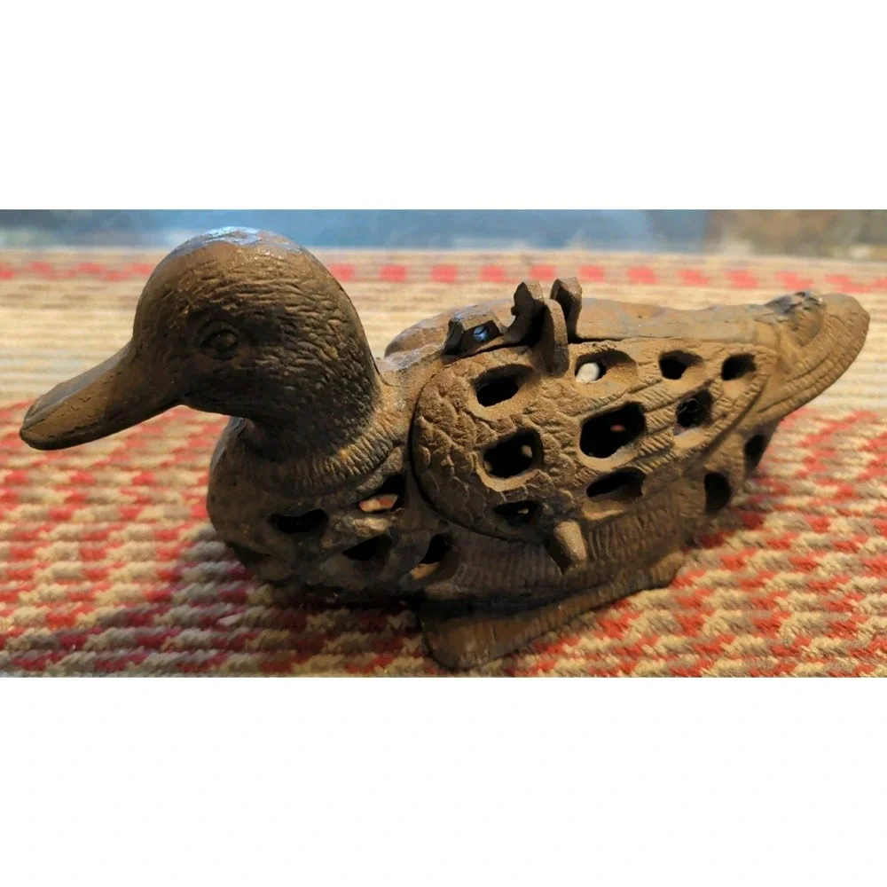 Vintage Heavy Cast Iron Duck Bird Mallard Tea Light Garden Table Decor Lantern
